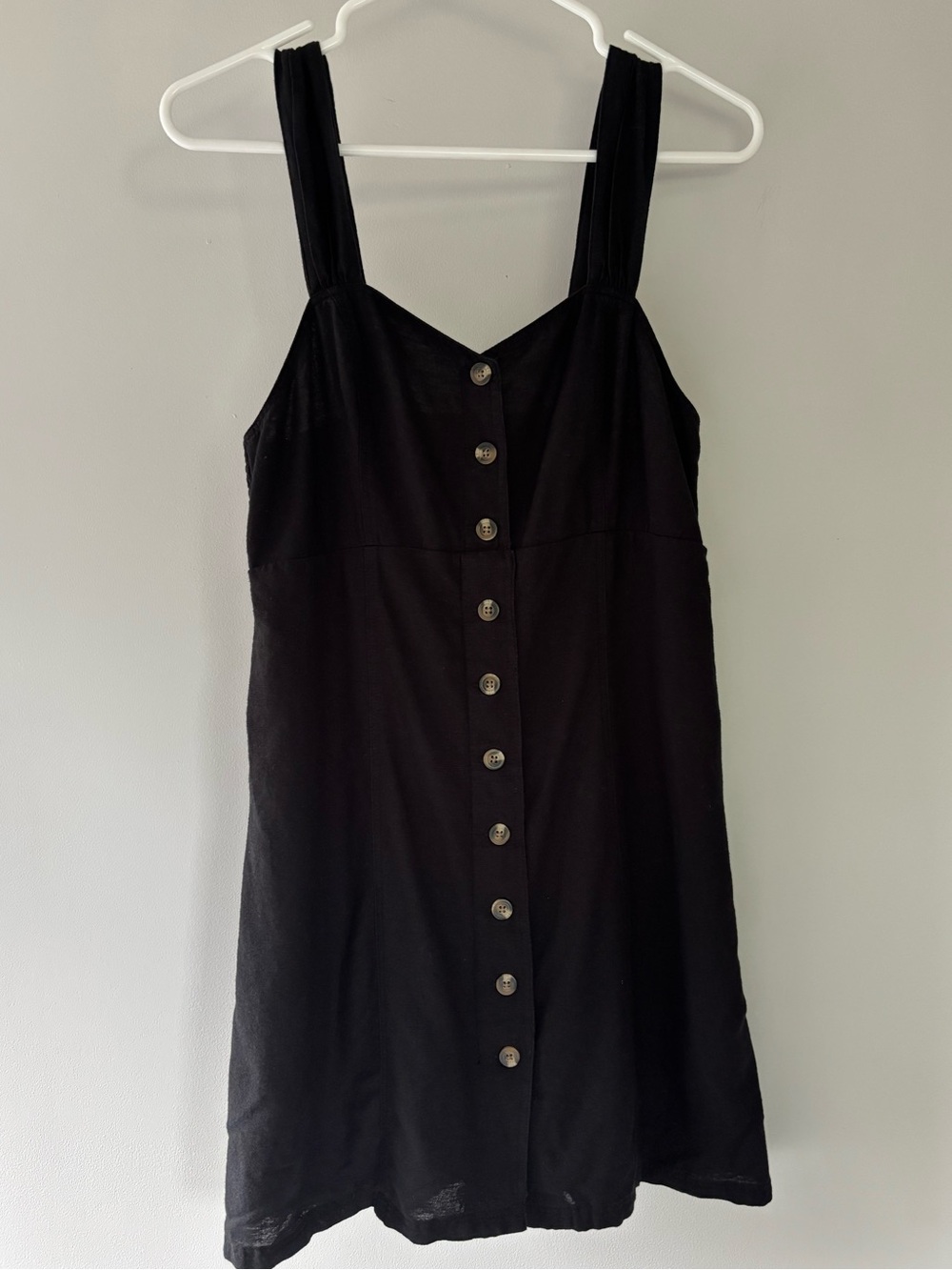American Eagle Black Linen Button-Front Sundress